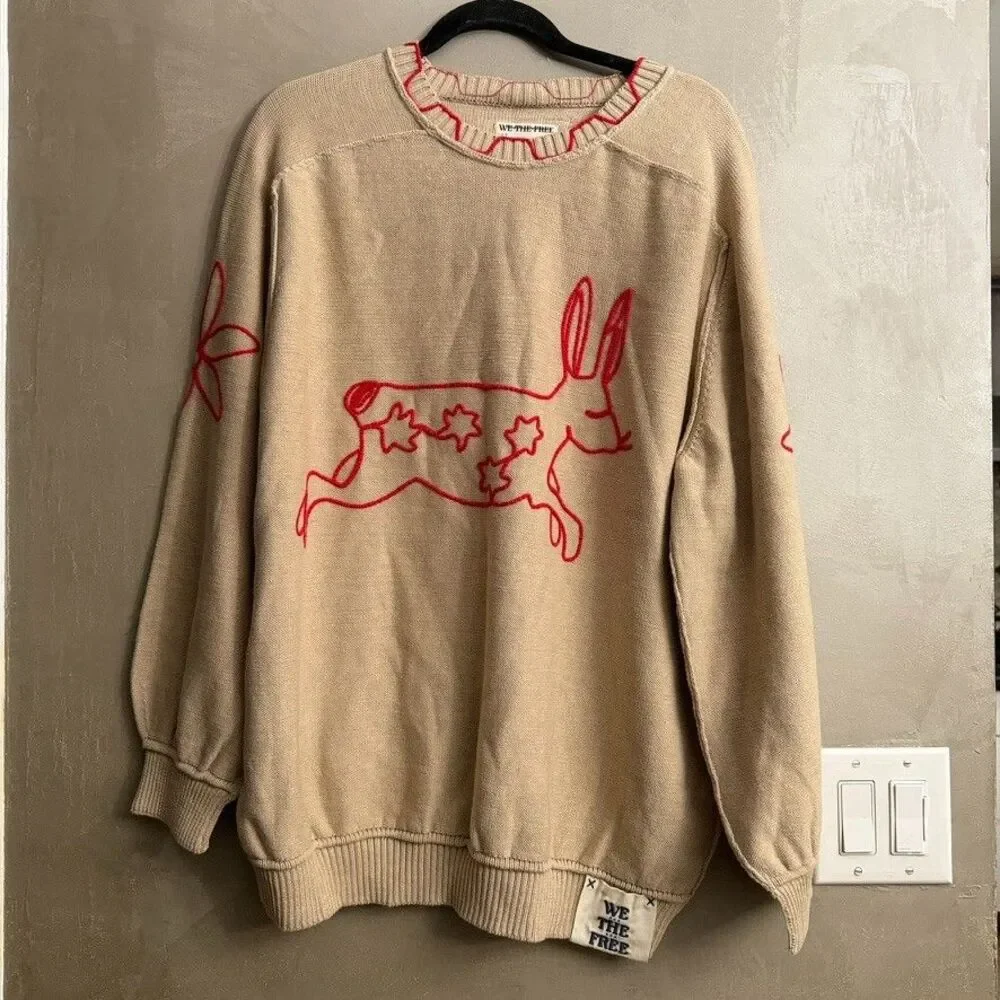Free People We The Free Bunny Graphic Crewneck Sweater Medium M NEW - Picture 3 of 7